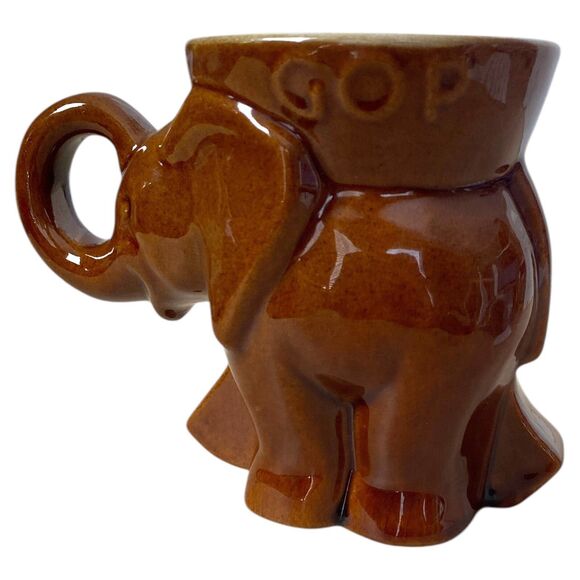 Frankoma GOP Republican Elephant Mug 1974 Brown Political Coffee Cup USA Pottery - Picture 3 of 6